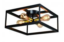 Lit Up Lighting LIT3342BK-GD - 16" 4x60 W semi-flush mount in black finish with Gold sockets : Dimension : 16"x16"x7.5&